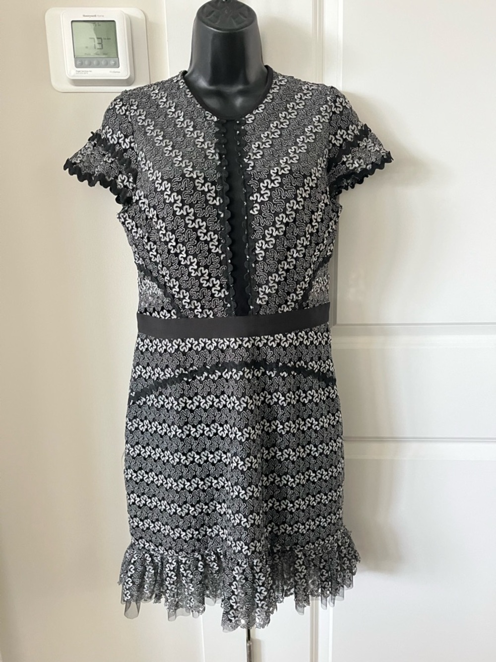 Few Moda Black & Grey Pattern Mini Dress with Ruffle Hem - Picture 3 of 12